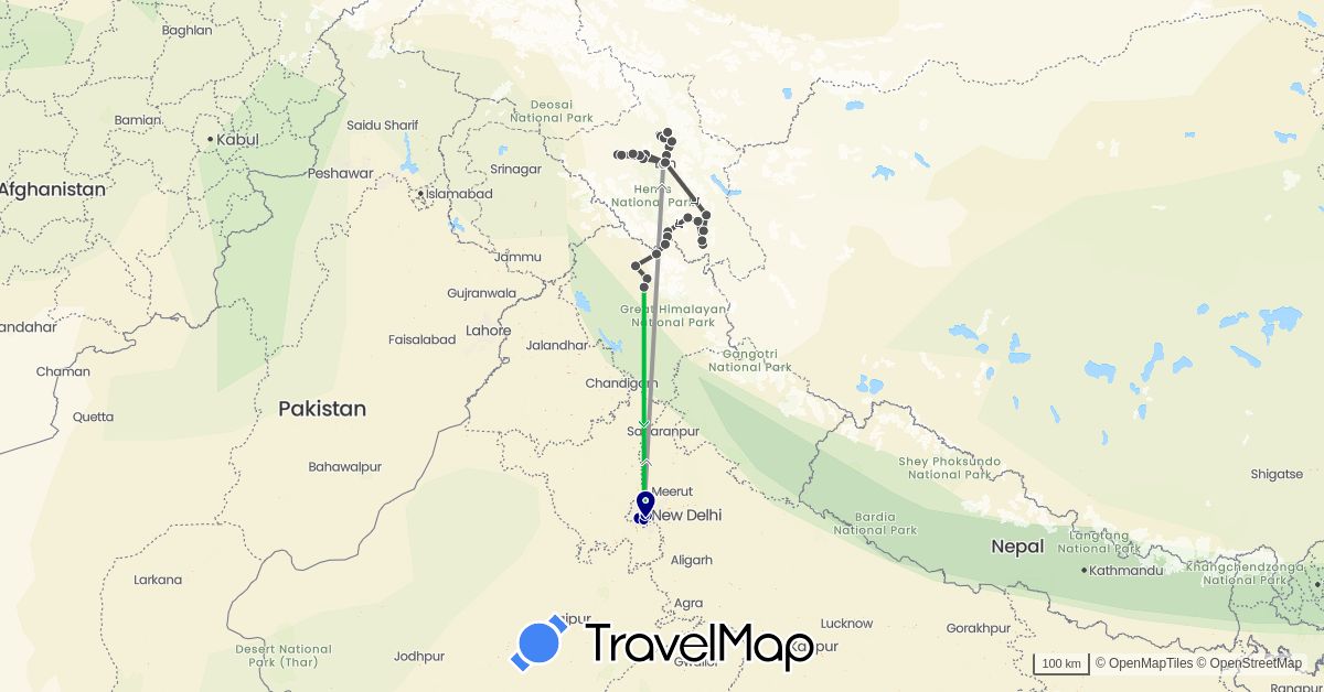 TravelMap itinerary: driving, bus, plane, motorbike in India (Asia)
